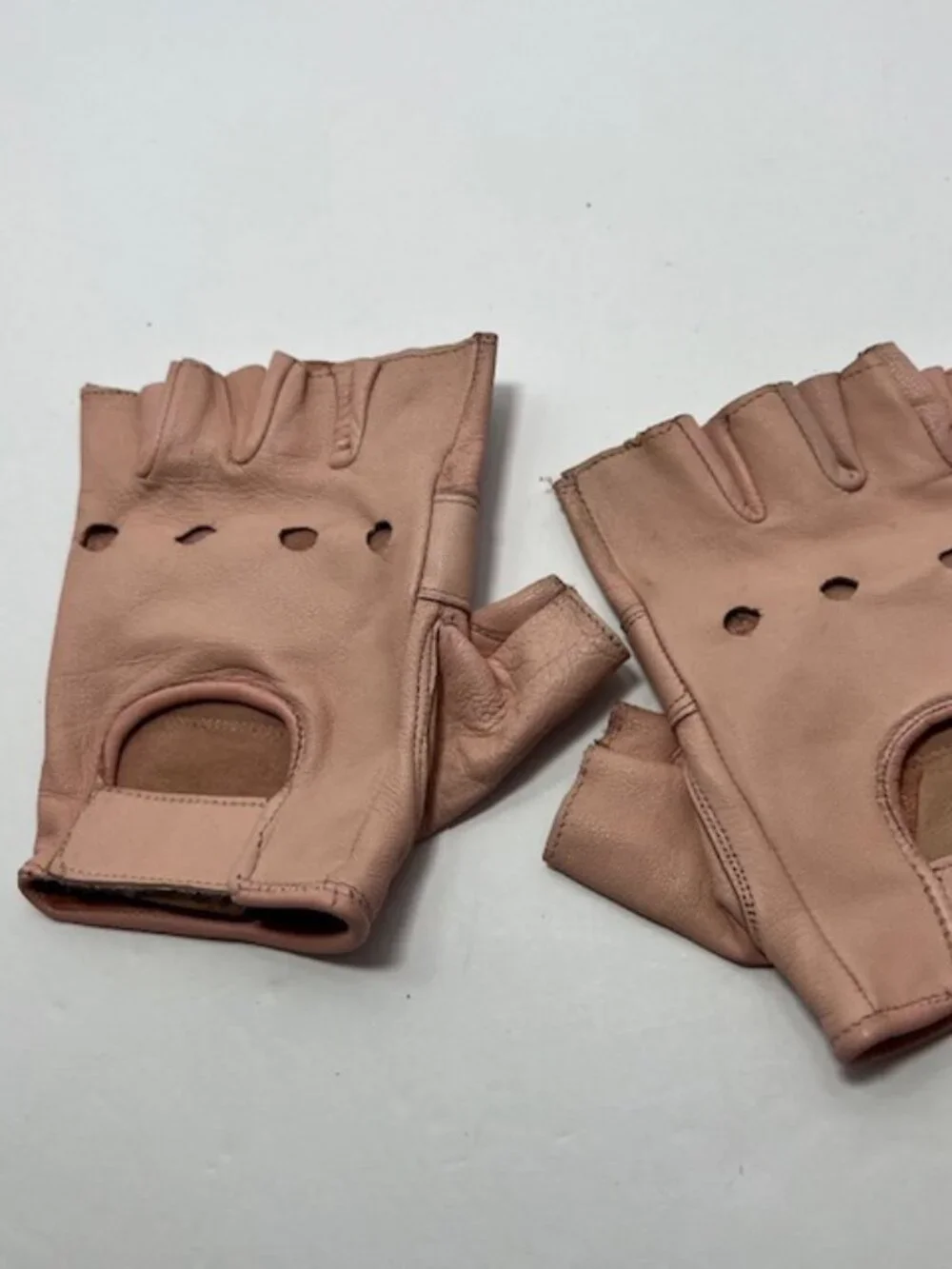 Ladies Pink Leather Fingerless Biker Gloves Motorcycle Riding Large